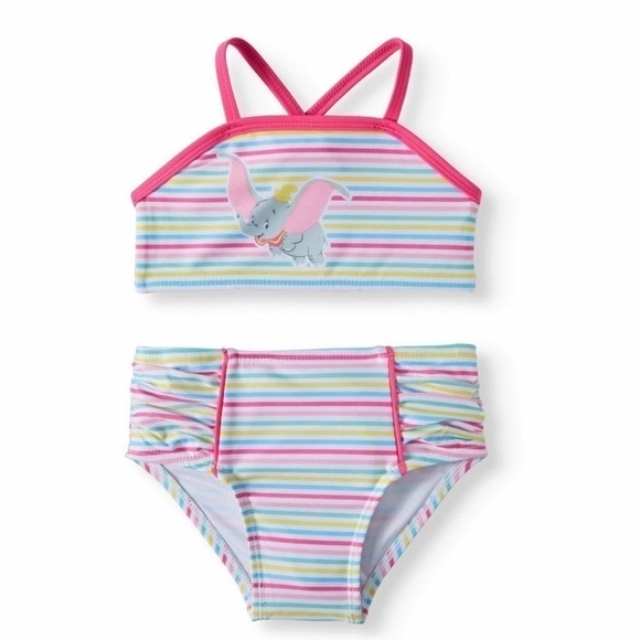 NWT Disney Baby Dumbo Baby Girl Bikini Swimsuit Tankini Striped Rusching 6-9 Mos - Picture 1 of 10